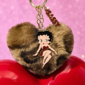 BETTER BODIES Brown Heart Fur Keychain with Cartoon Charm